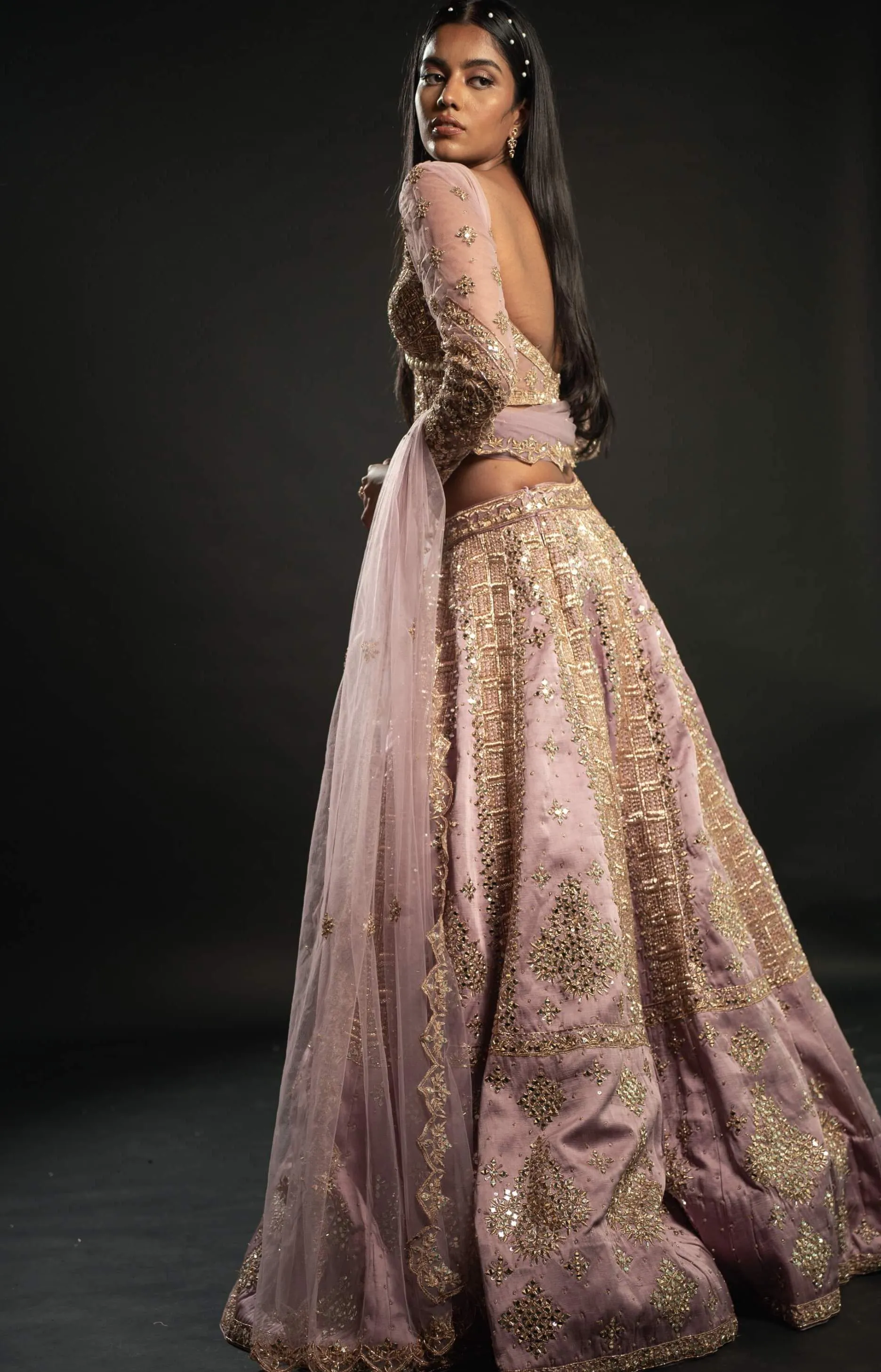 Lilac embroidered lehenga set