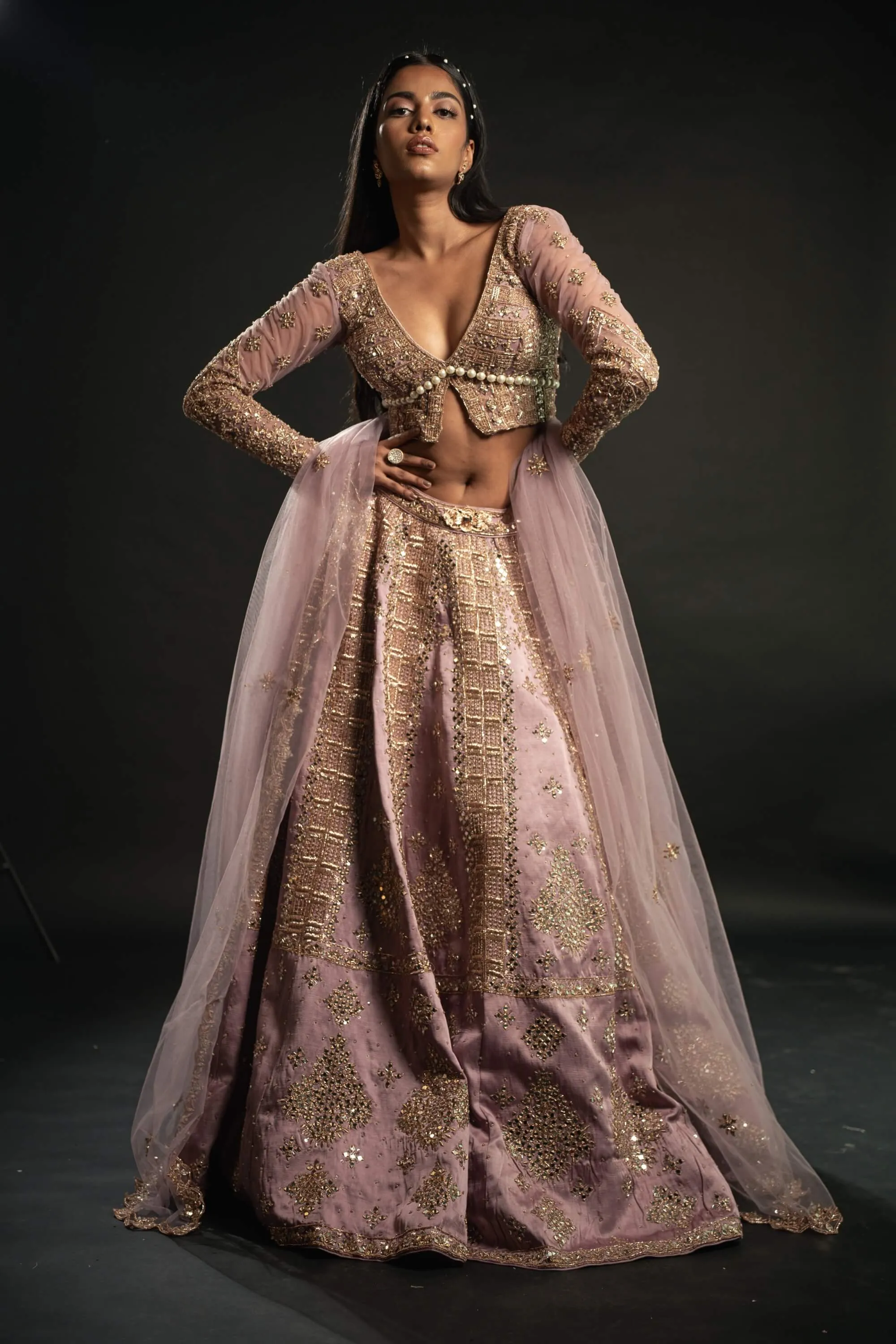 Lilac embroidered lehenga set
