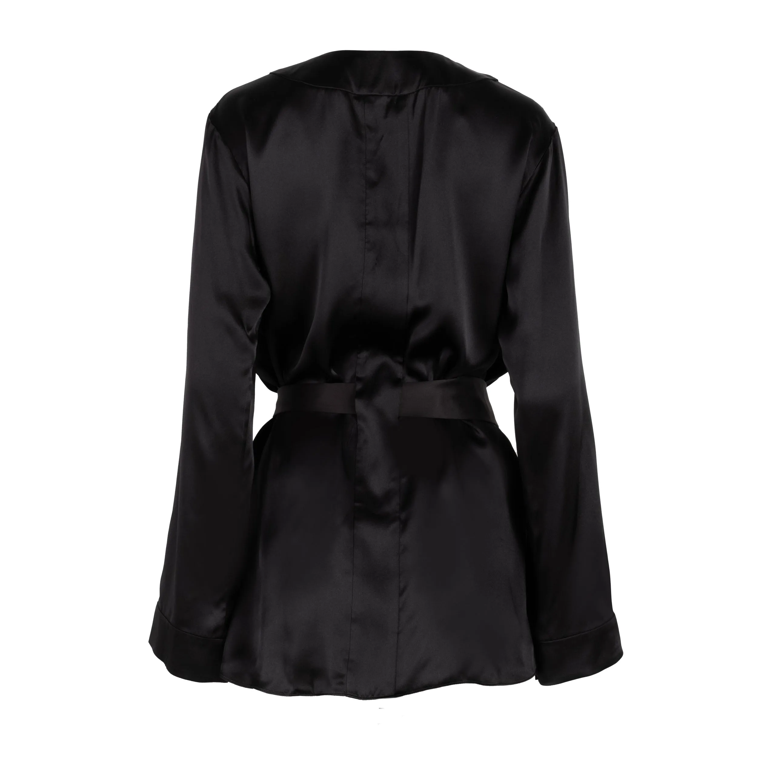 LOLA SILK SHORT ROBE IN NOIRE