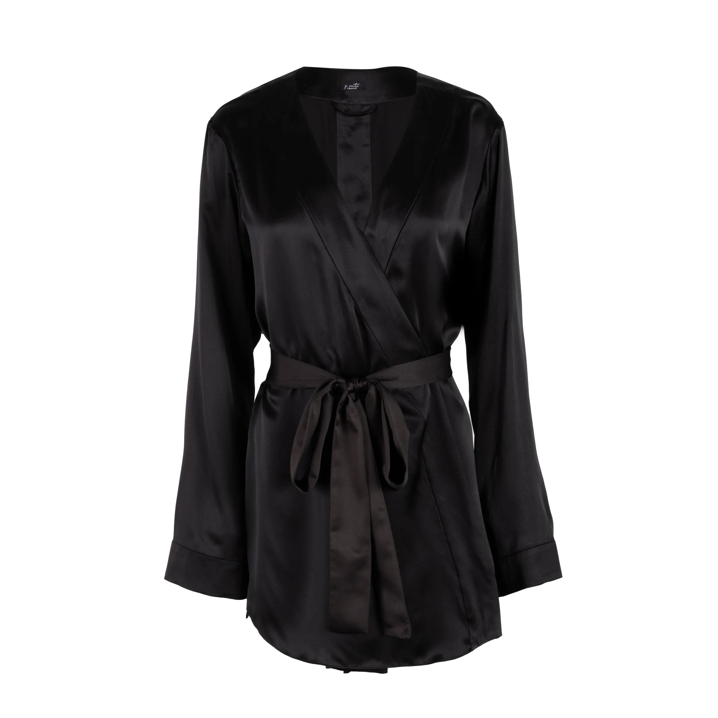 LOLA SILK SHORT ROBE IN NOIRE