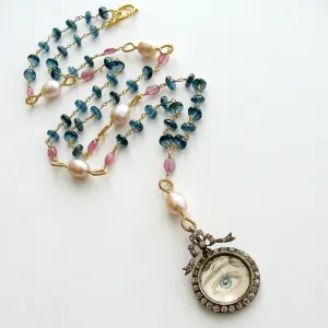 London Blue Topaz Pink Sapphire Lover’s Eye Necklace - Veronica Necklace