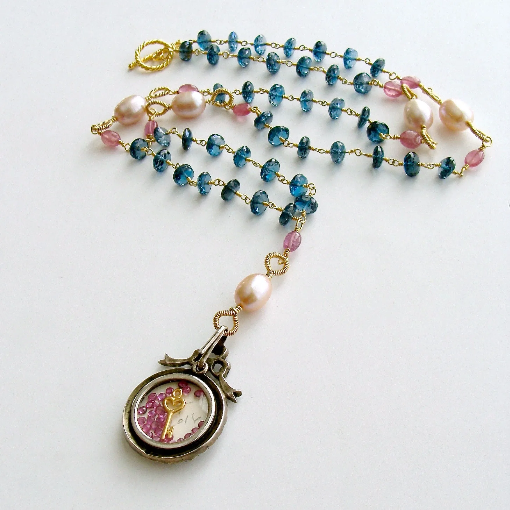 London Blue Topaz Pink Sapphire Lover’s Eye Necklace - Veronica Necklace