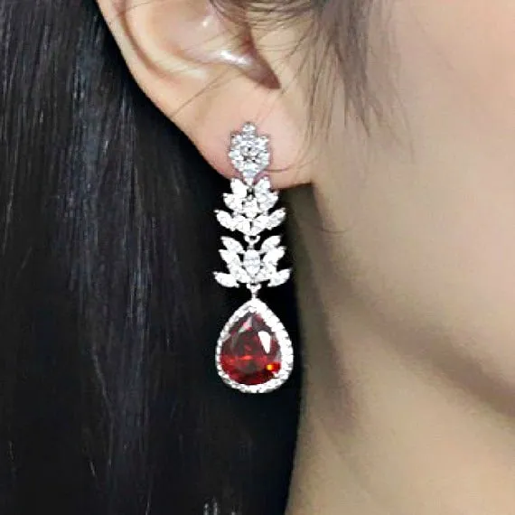Long Crystal Teardrop Wedding Earrings. Cubic Zirconia Leaf Bridal Earrings. Long Dangle Drop Statement Chandelier Earrings. Wedding Jewelry