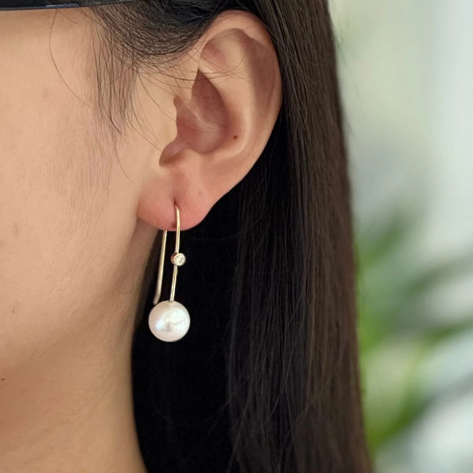 Long Pearl Diamond Earrings In 14K