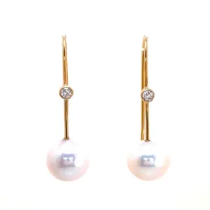 Long Pearl Diamond Earrings In 14K