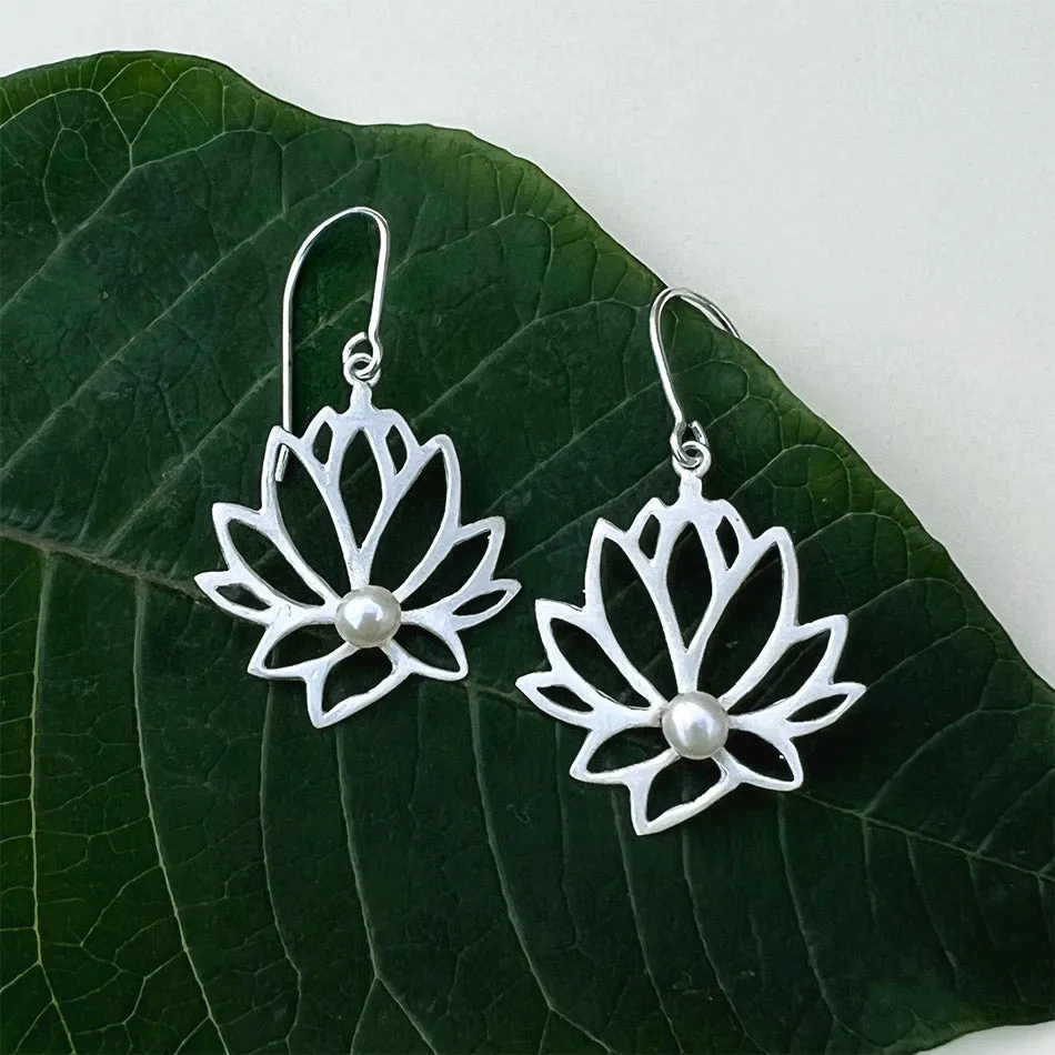 Lotus Pearl Earrings - Sterling Silver, Indonesia