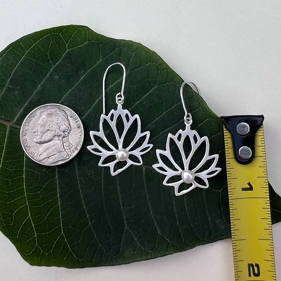 Lotus Pearl Earrings - Sterling Silver, Indonesia
