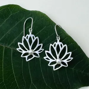 Lotus Pearl Earrings - Sterling Silver, Indonesia