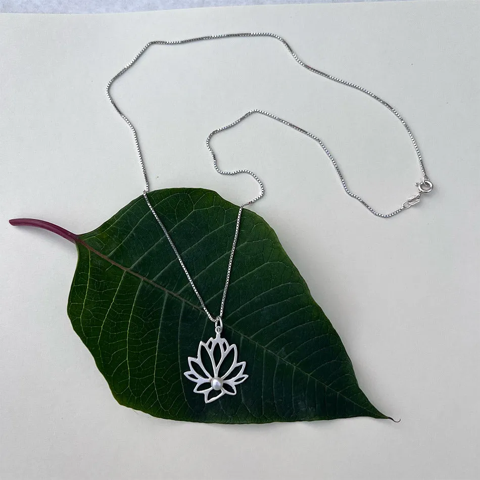 Lotus Pearl Necklace - Sterling Silver, Indonesia