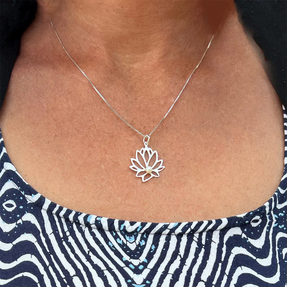 Lotus Pearl Necklace - Sterling Silver, Indonesia