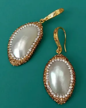 Lovely Pearl and Gold Marcasite Statement Earrings