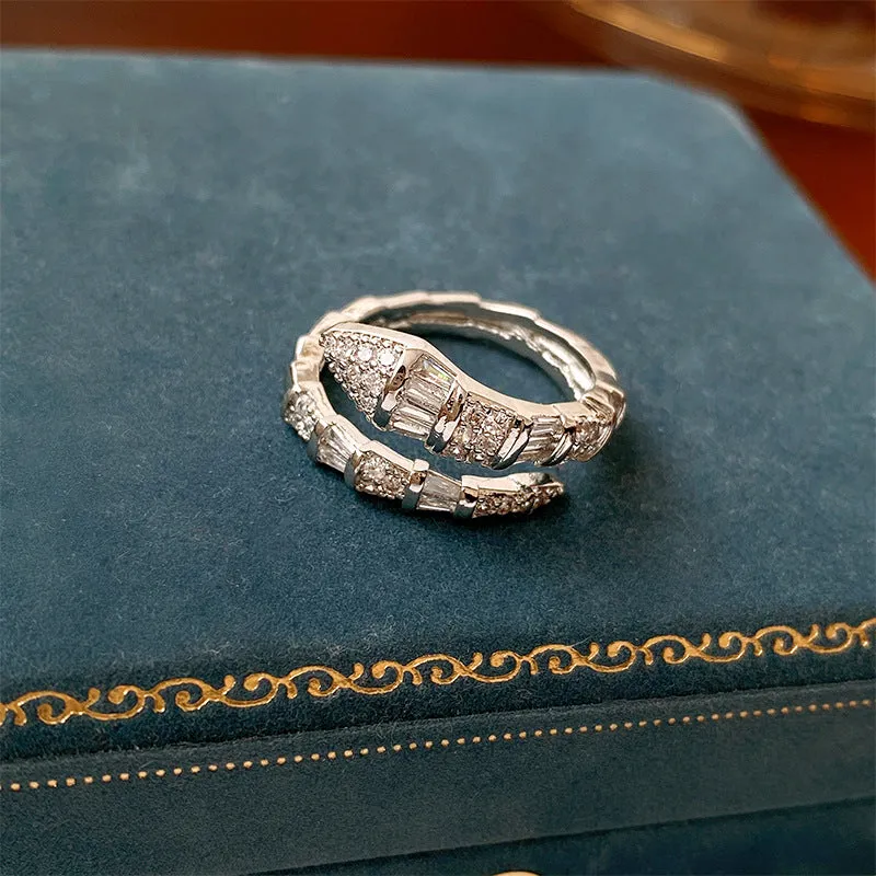 Luxury Zircon Snake Ring | Adjustable Crystal Statement Ring in Gold & Silver