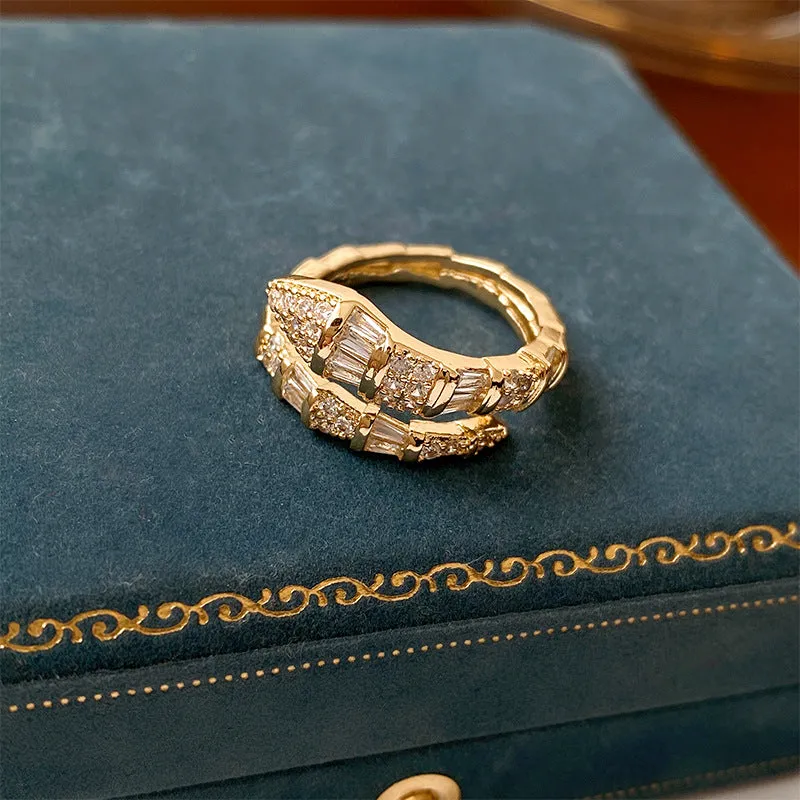 Luxury Zircon Snake Ring | Adjustable Crystal Statement Ring in Gold & Silver