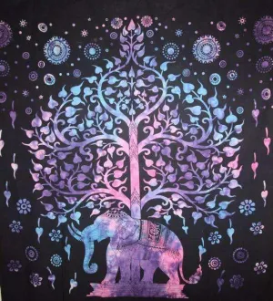 Majestic Elephant and Tree of Life Tie Dye Tapestry
