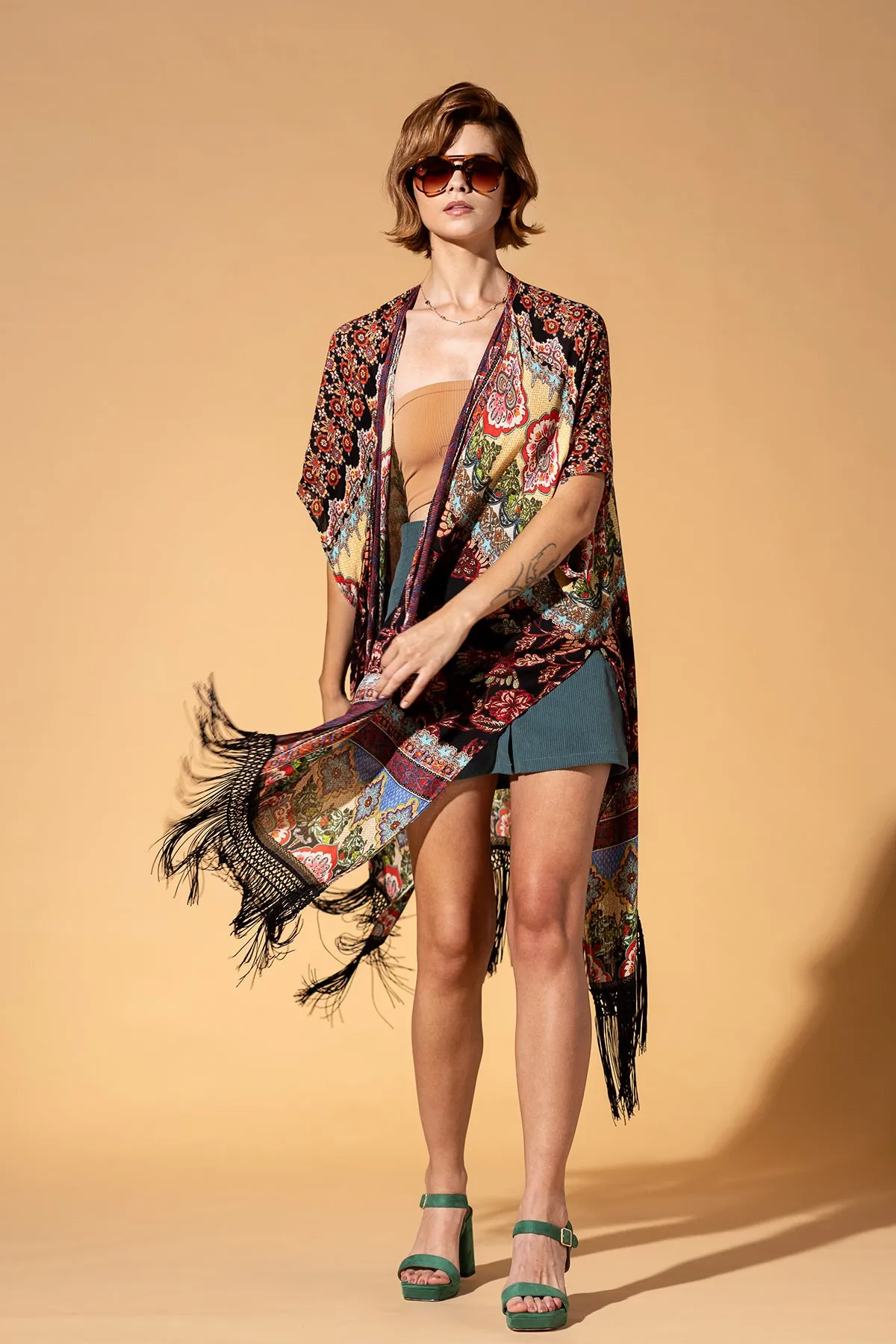 Majestic Mosaic Fringe Kimono