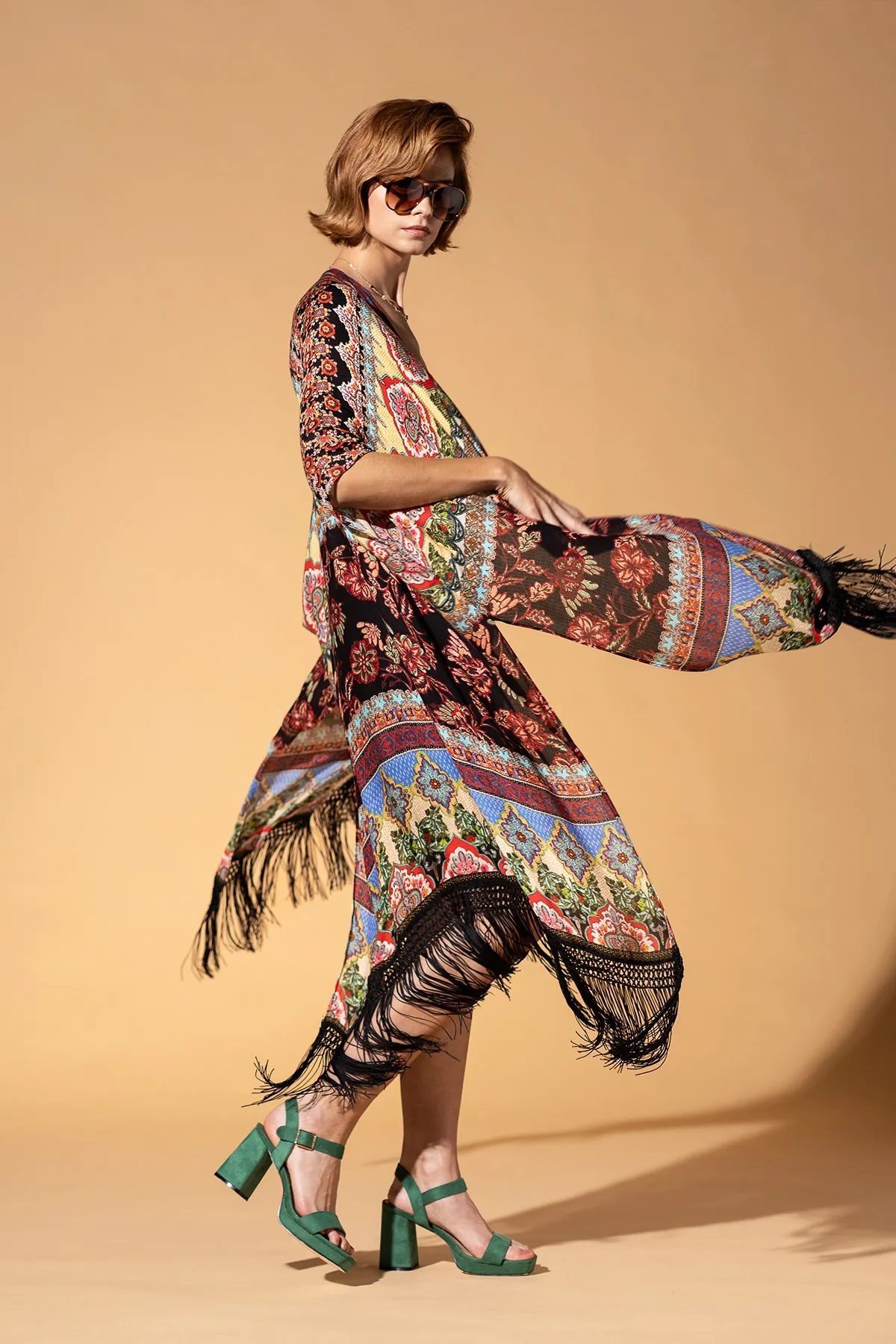 Majestic Mosaic Fringe Kimono