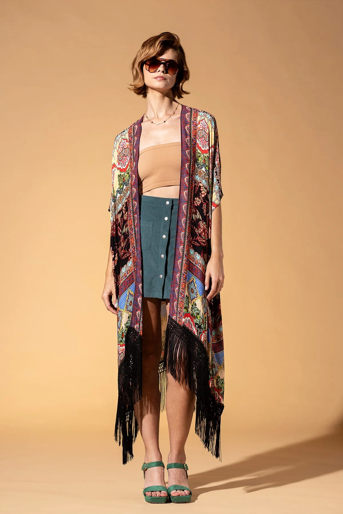 Majestic Mosaic Fringe Kimono