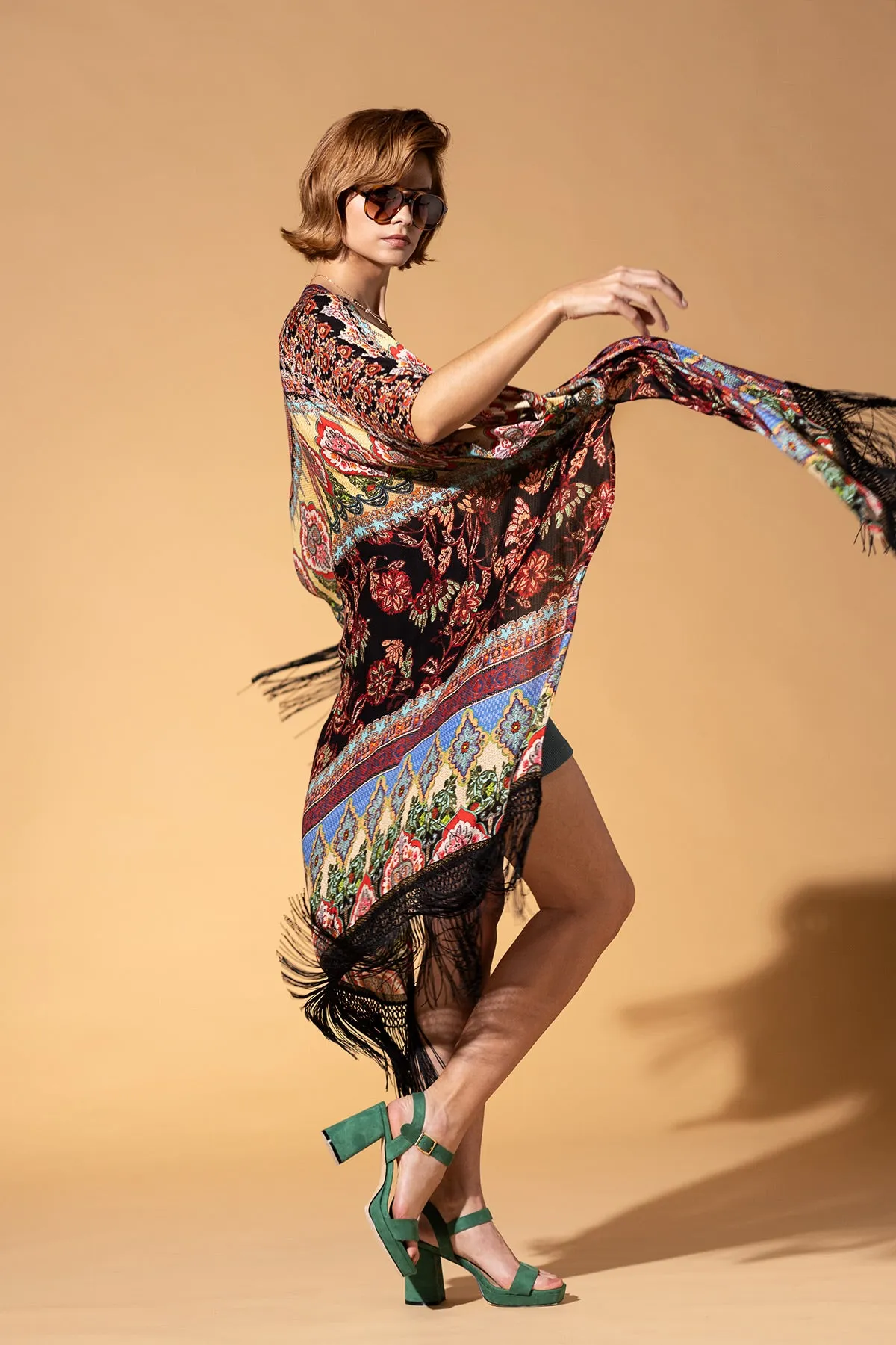Majestic Mosaic Fringe Kimono