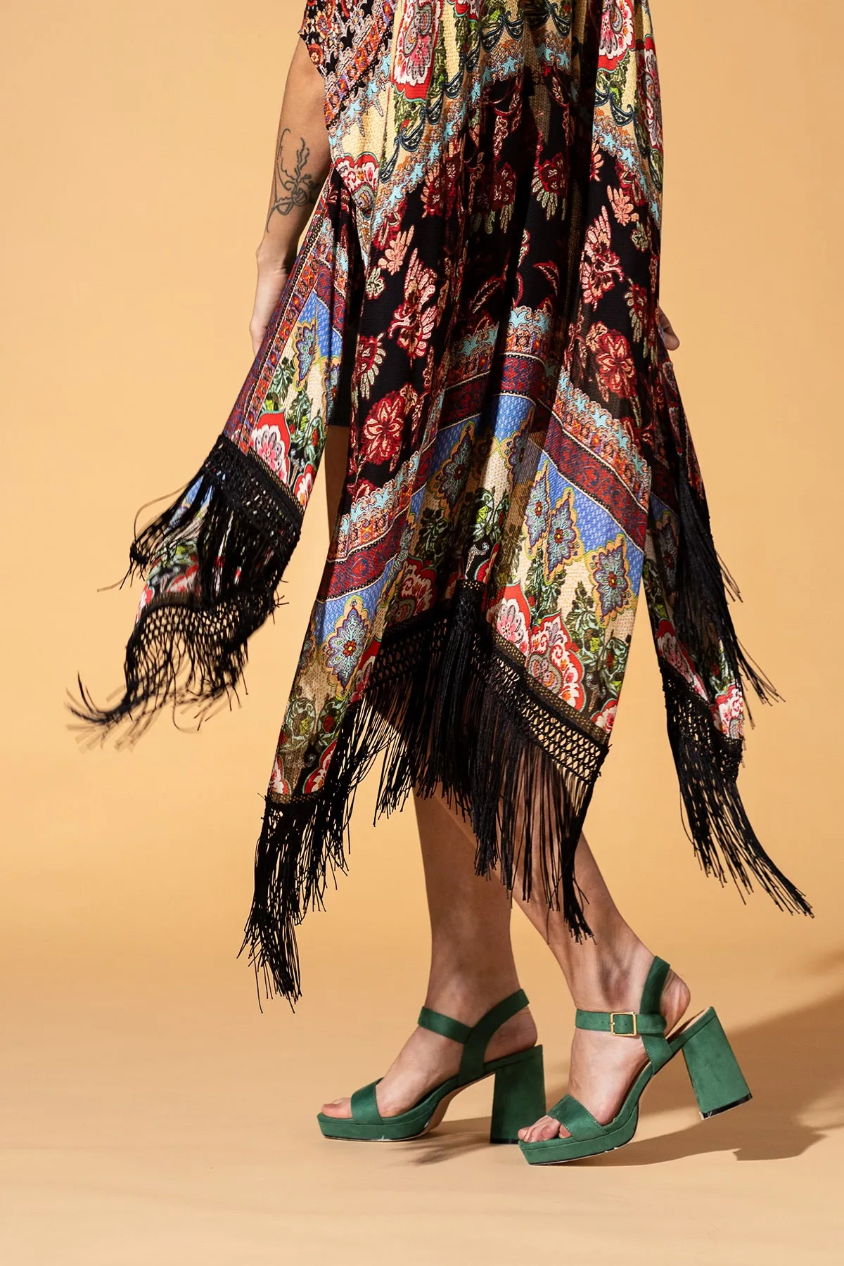 Majestic Mosaic Fringe Kimono