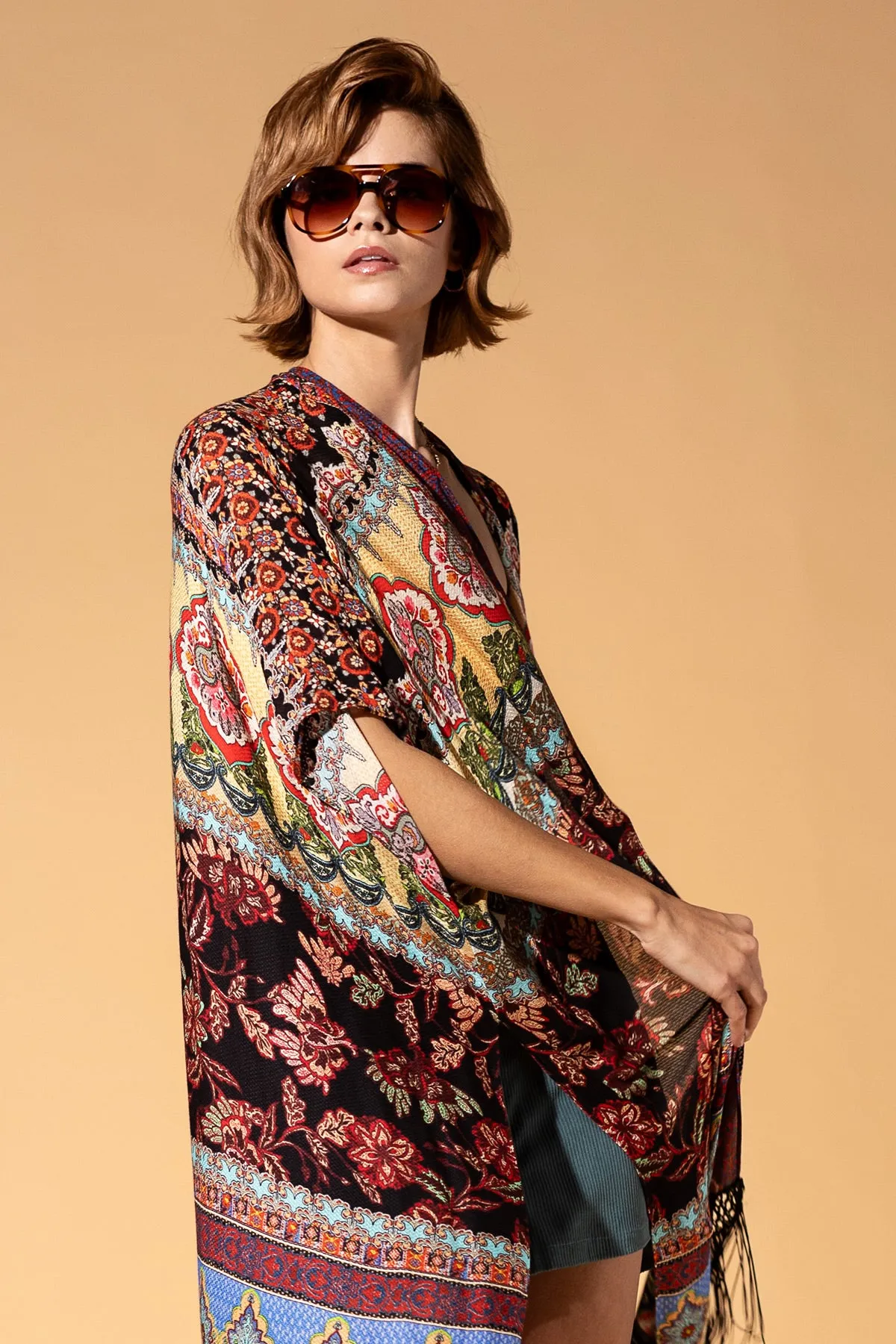 Majestic Mosaic Fringe Kimono