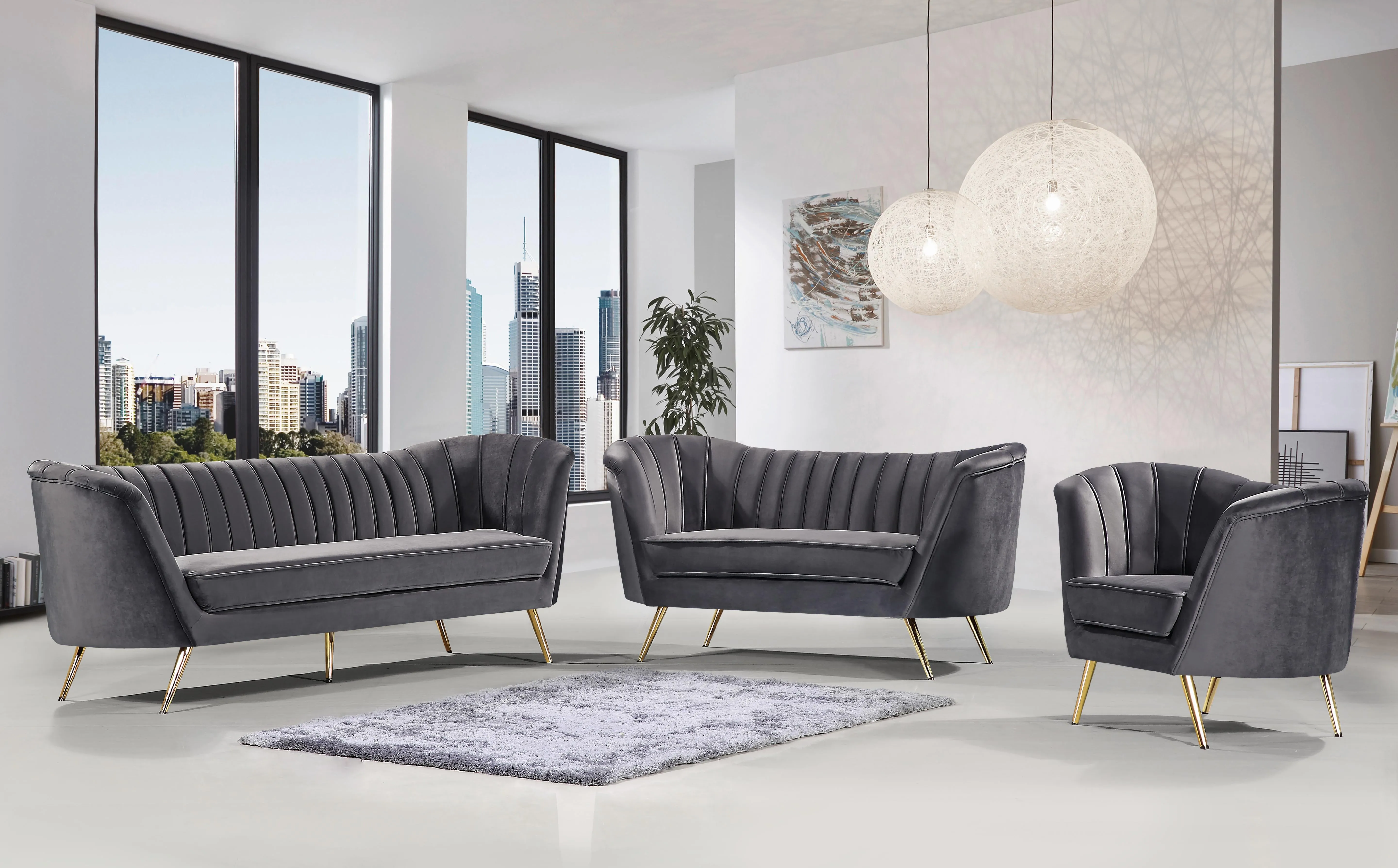 Margo Grey Velvet Sofa