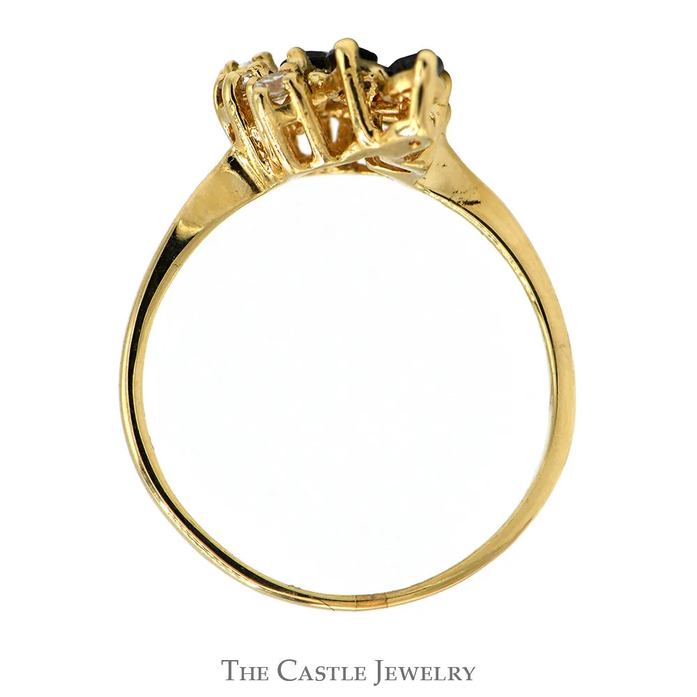 Marquise Cut Sapphire & Round Diamond Cluster Ring in 14k Yellow Gold