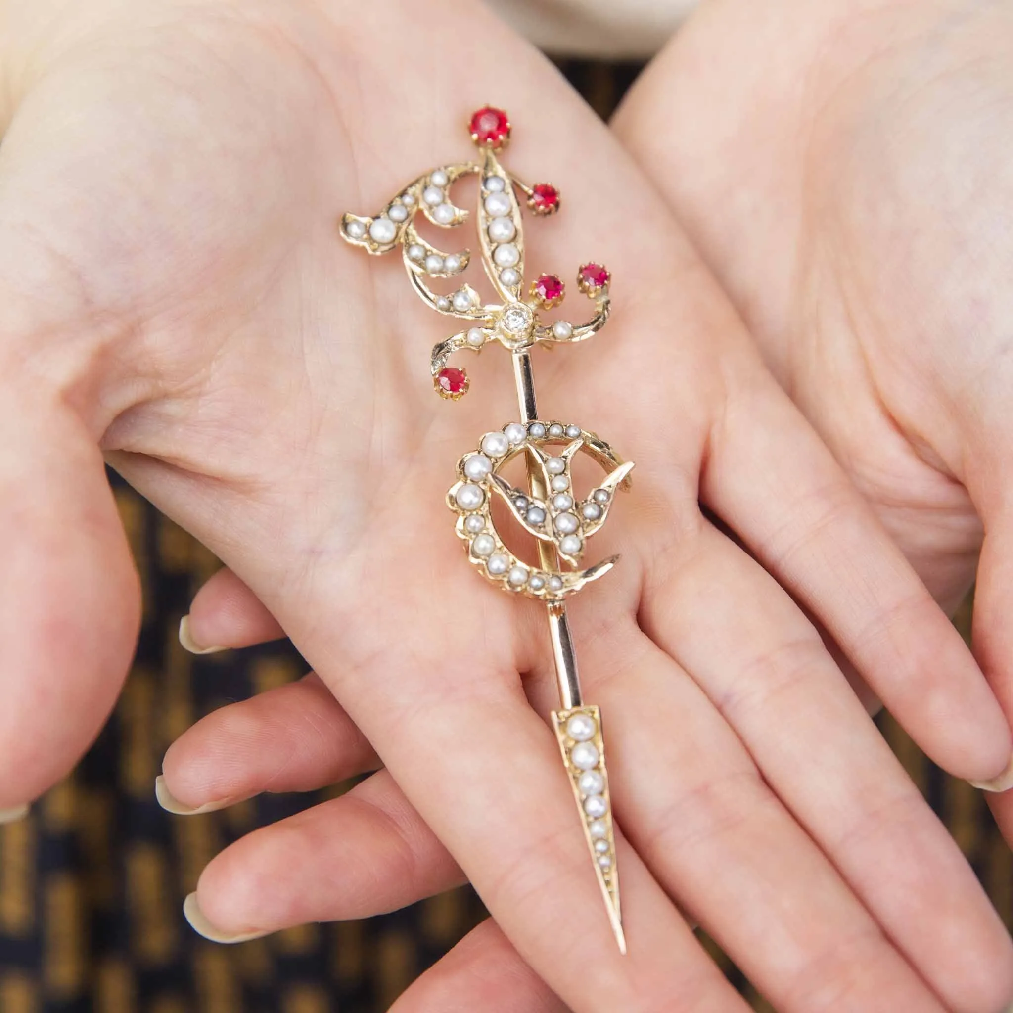 Mary Antique Edwardian Seed Pearl & Garnet Brooch