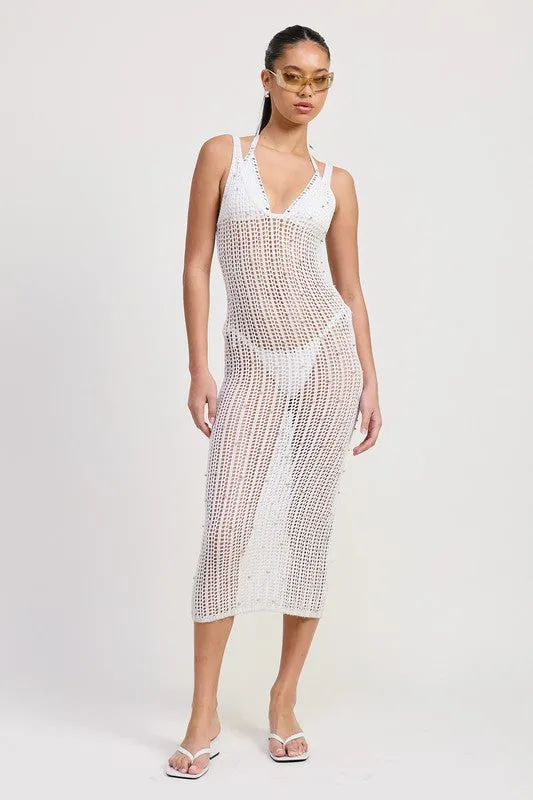 Maxi Crochet Metallic Beaded Dress