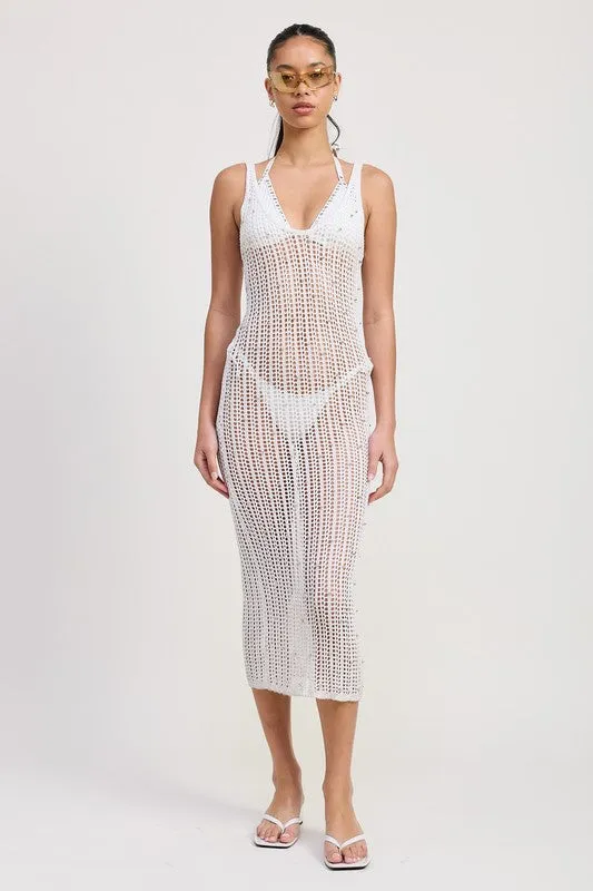 Maxi Crochet Metallic Beaded Dress
