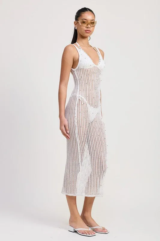 Maxi Crochet Metallic Beaded Dress