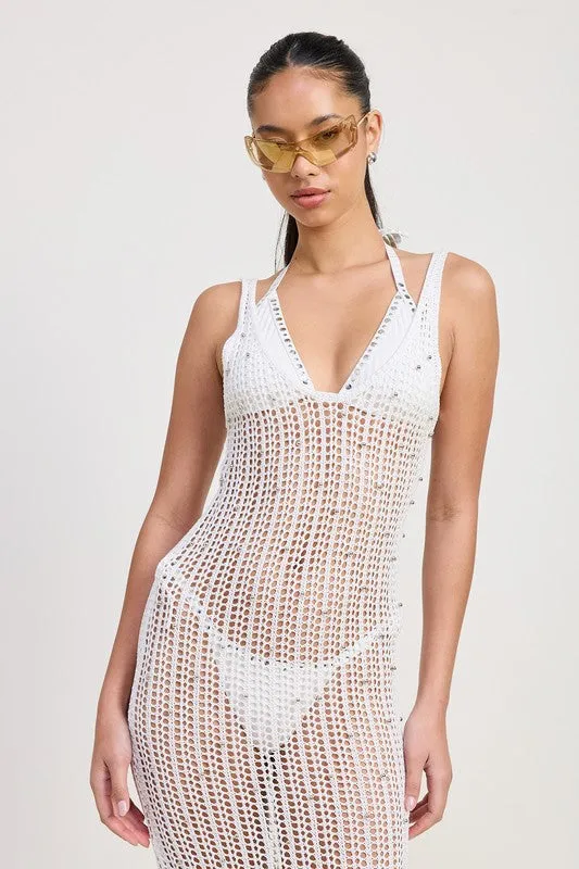 Maxi Crochet Metallic Beaded Dress