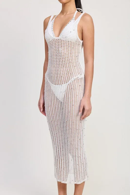 Maxi Crochet Metallic Beaded Dress