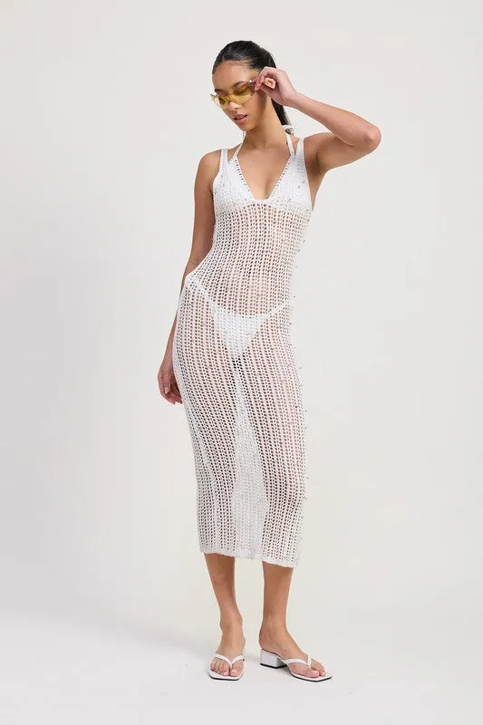 Maxi Crochet Metallic Beaded Dress