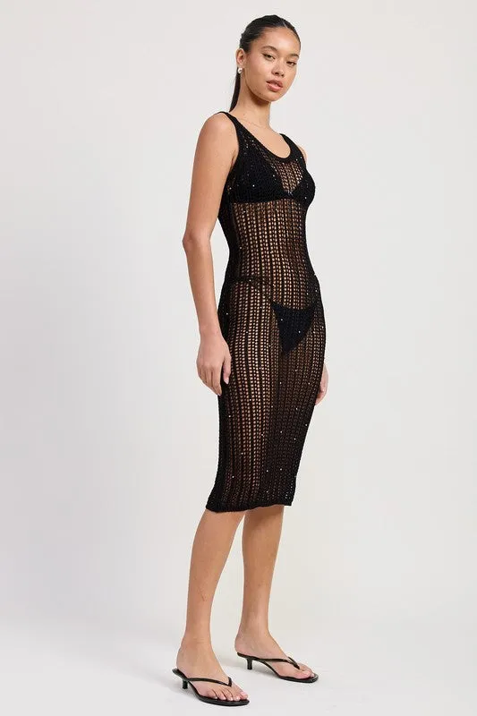 Maxi Crochet Metallic Beaded Dress