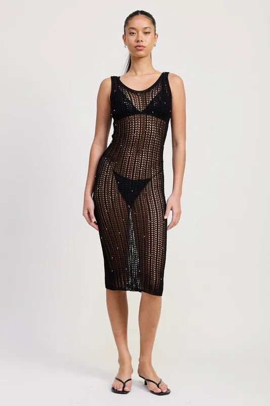 Maxi Crochet Metallic Beaded Dress