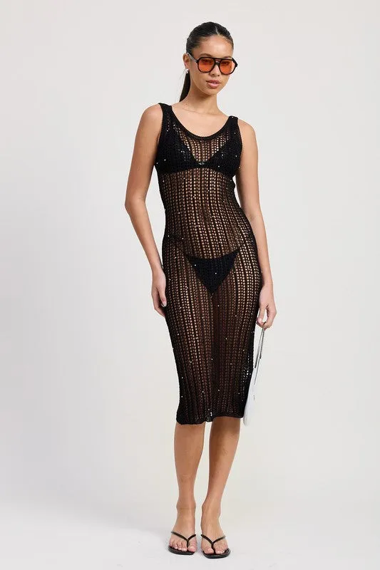 Maxi Crochet Metallic Beaded Dress