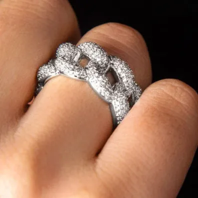 Miami Cuban Iced Out Chain Link Cubic Zirconia Ring - C103929