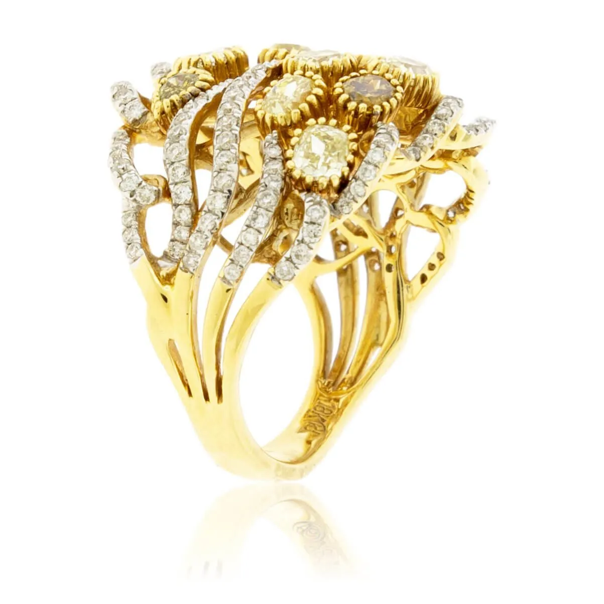 Mixed Shape Colored Diamond & Round Diamond Accented Ring