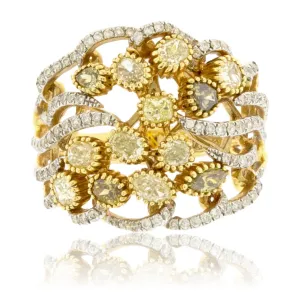 Mixed Shape Colored Diamond & Round Diamond Accented Ring
