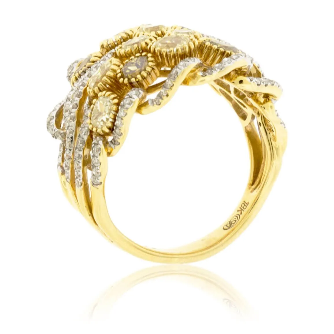 Mixed Shape Colored Diamond & Round Diamond Accented Ring