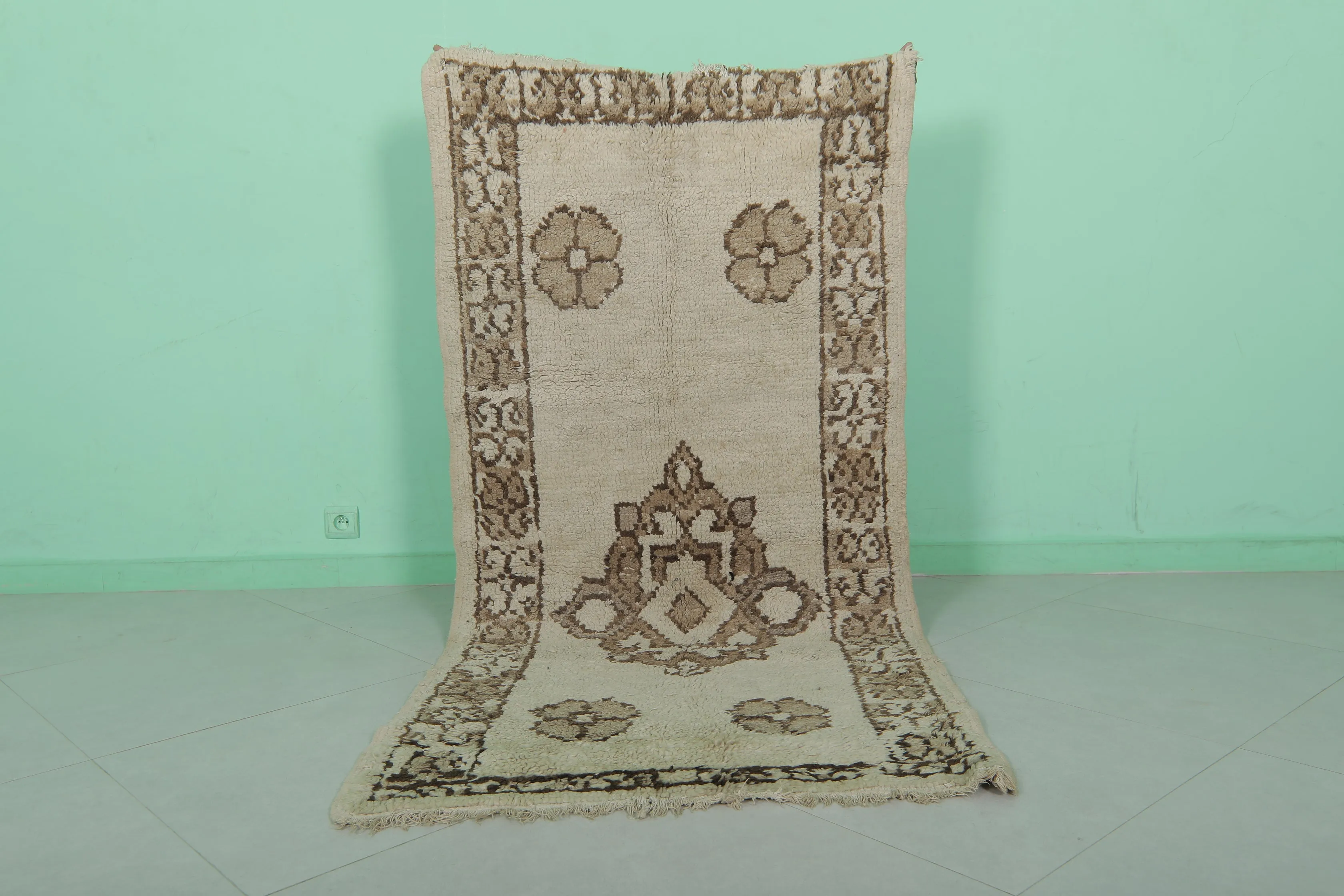 Moroccan Rug - Elegant Floral Border 3ft x 6.3ft | Handcrafted
