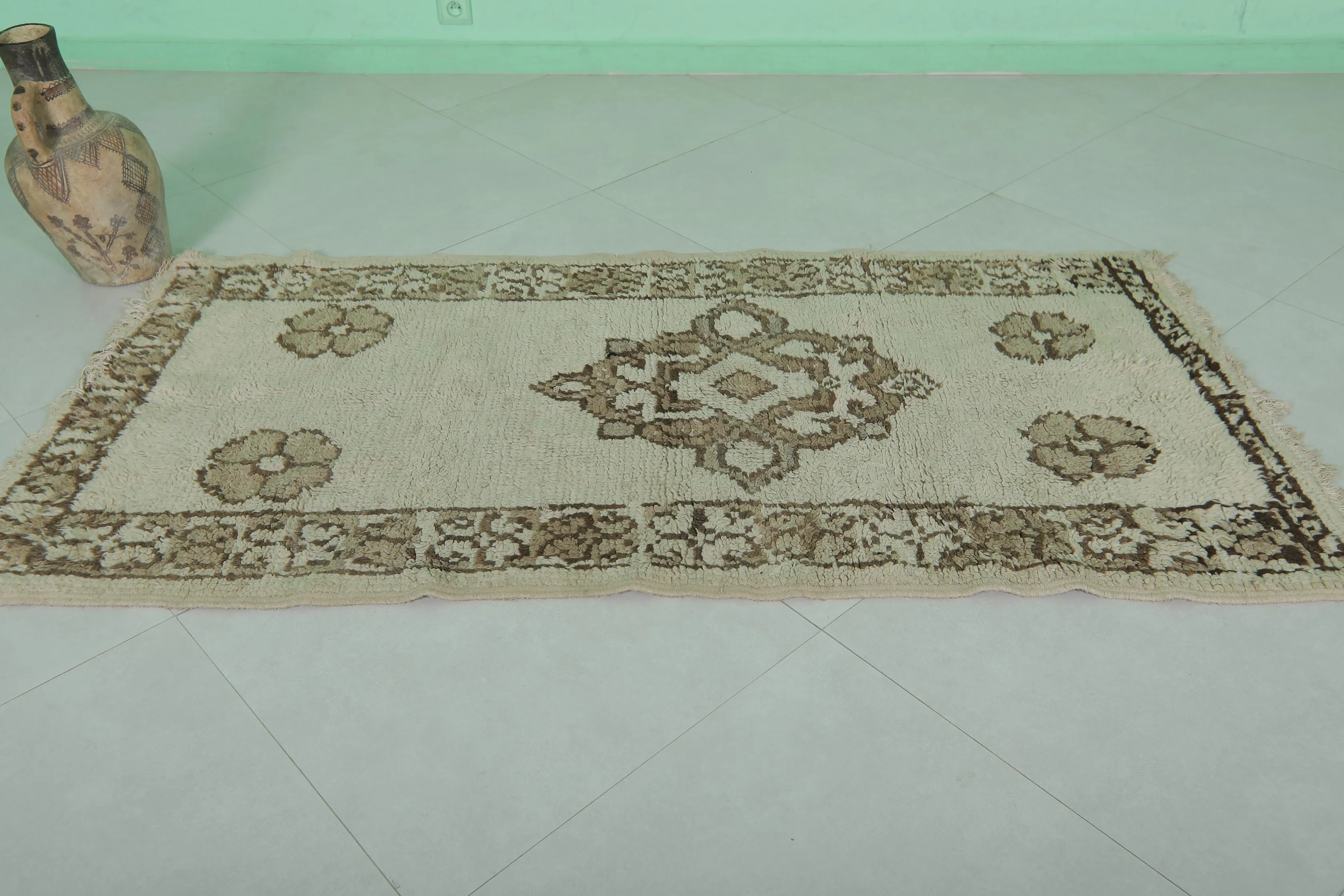 Moroccan Rug - Elegant Floral Border 3ft x 6.3ft | Handcrafted