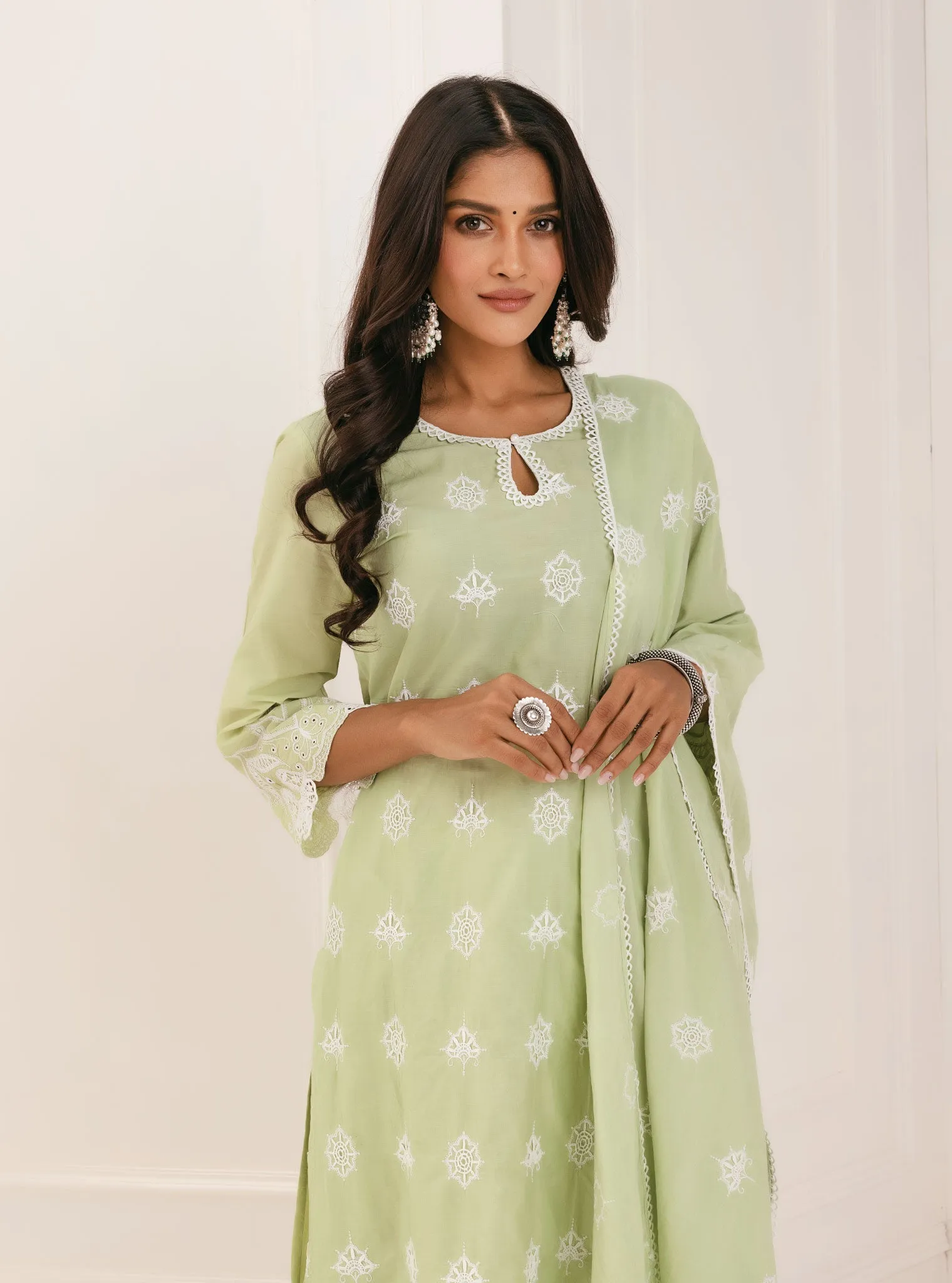 Mulmul Cotton Tia Green Kurta