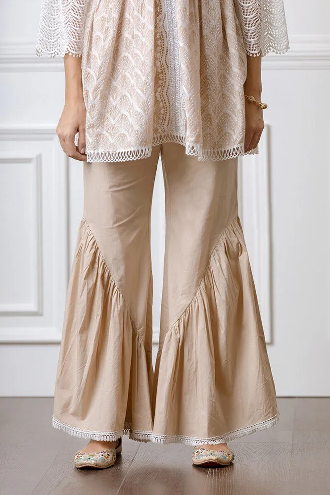 Mulmul Hazel Beige Top With Hazel Bellbottoms