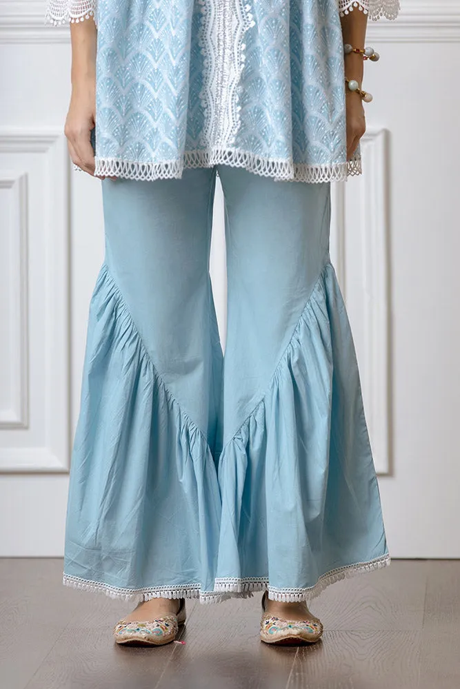 Mulmul Hazel Turquoise Top with Hazel Bellbottoms