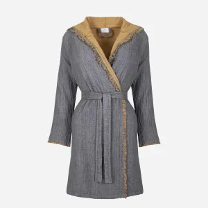 Muna Woman Bathrobe 100% Organic Cotton Inject Anthracite-Saffron