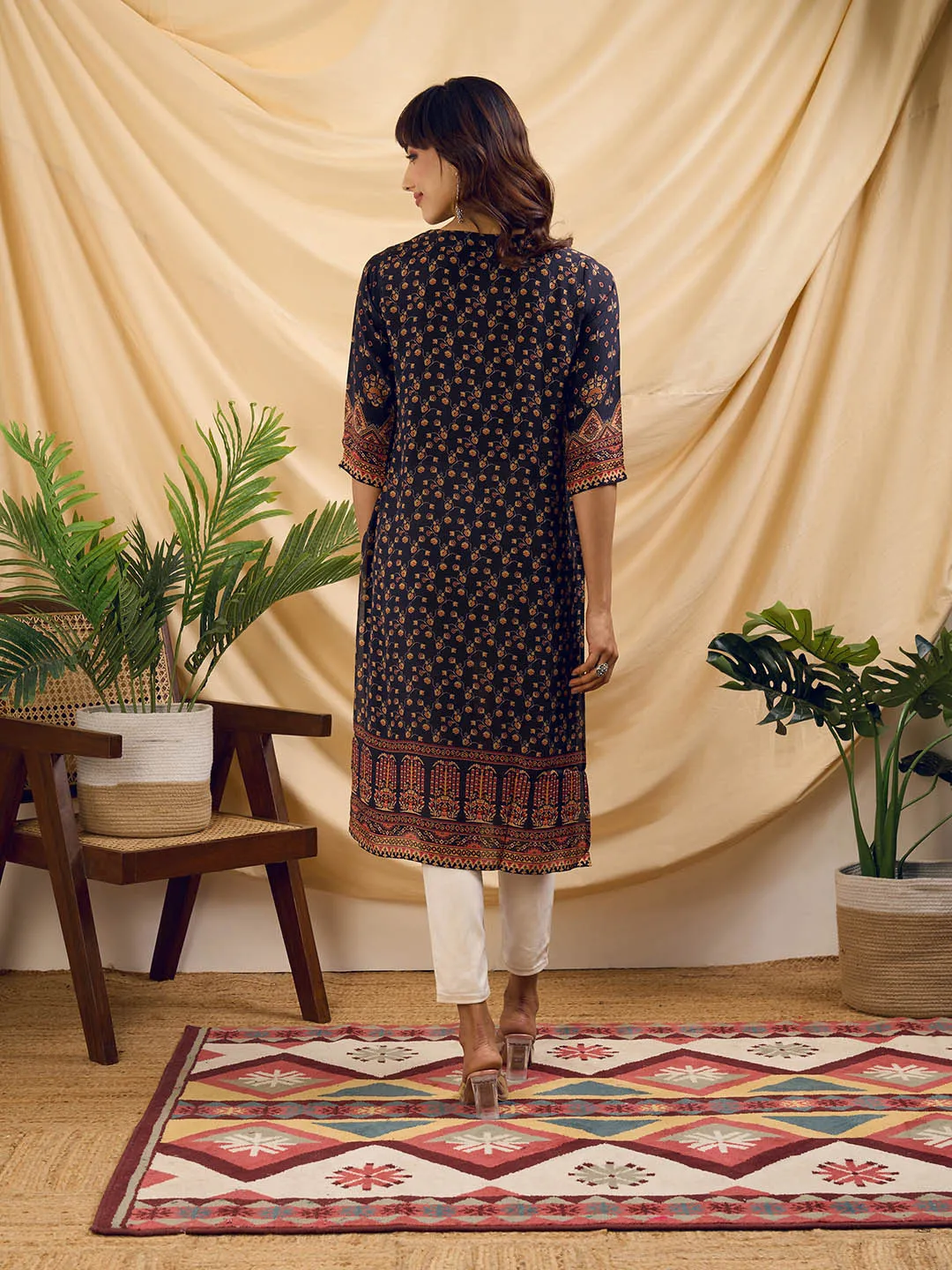 Navy Blue Kurta - Women Muslin Comfort Fit Kurta - Zola