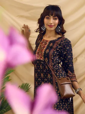 Navy Blue Kurta - Women Muslin Comfort Fit Kurta - Zola