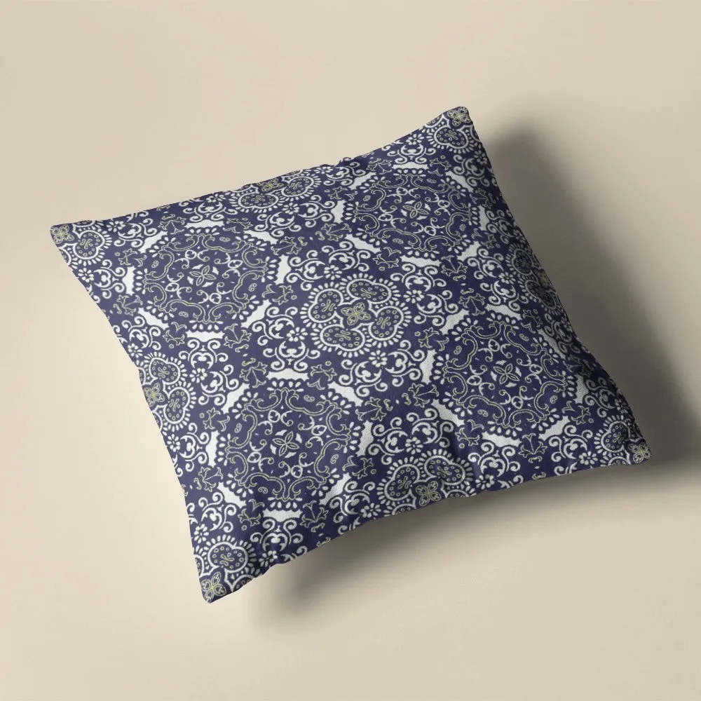 Navy Boho Pattern Zippered Suede Throw Pillow