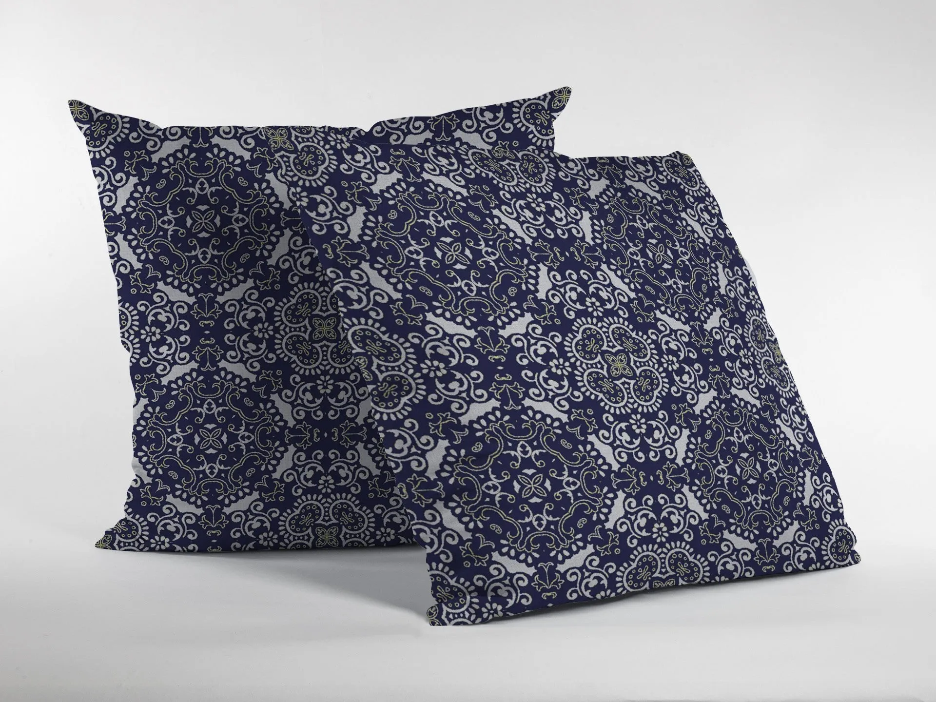 Navy Boho Pattern Zippered Suede Throw Pillow